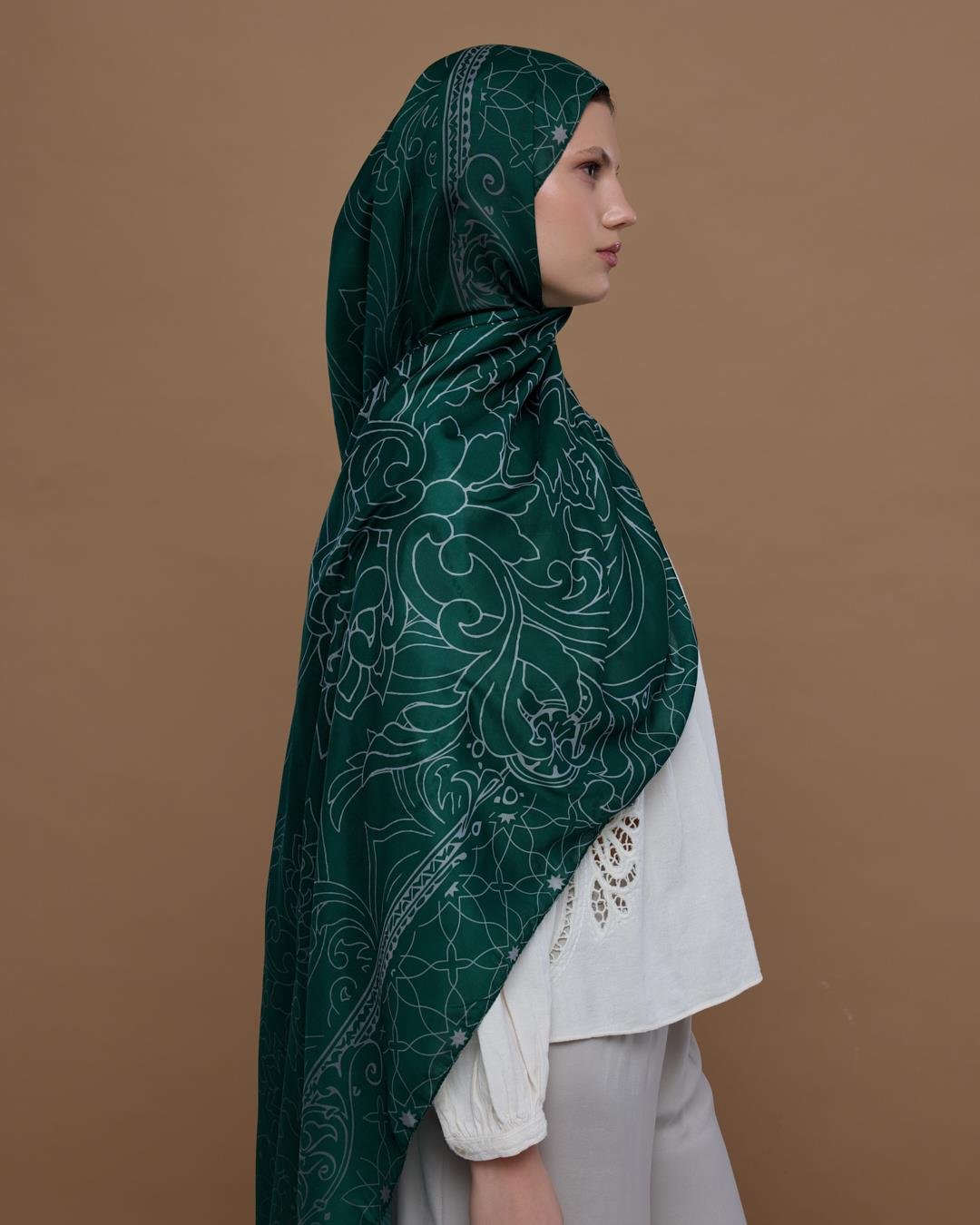 Zümrüt & Krem Efsunlu Desen Şal