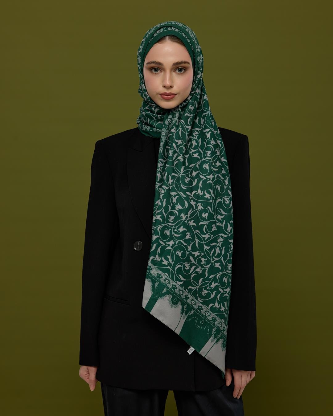 Zümrüt & Krem Lale Bahçesi Desen Şal