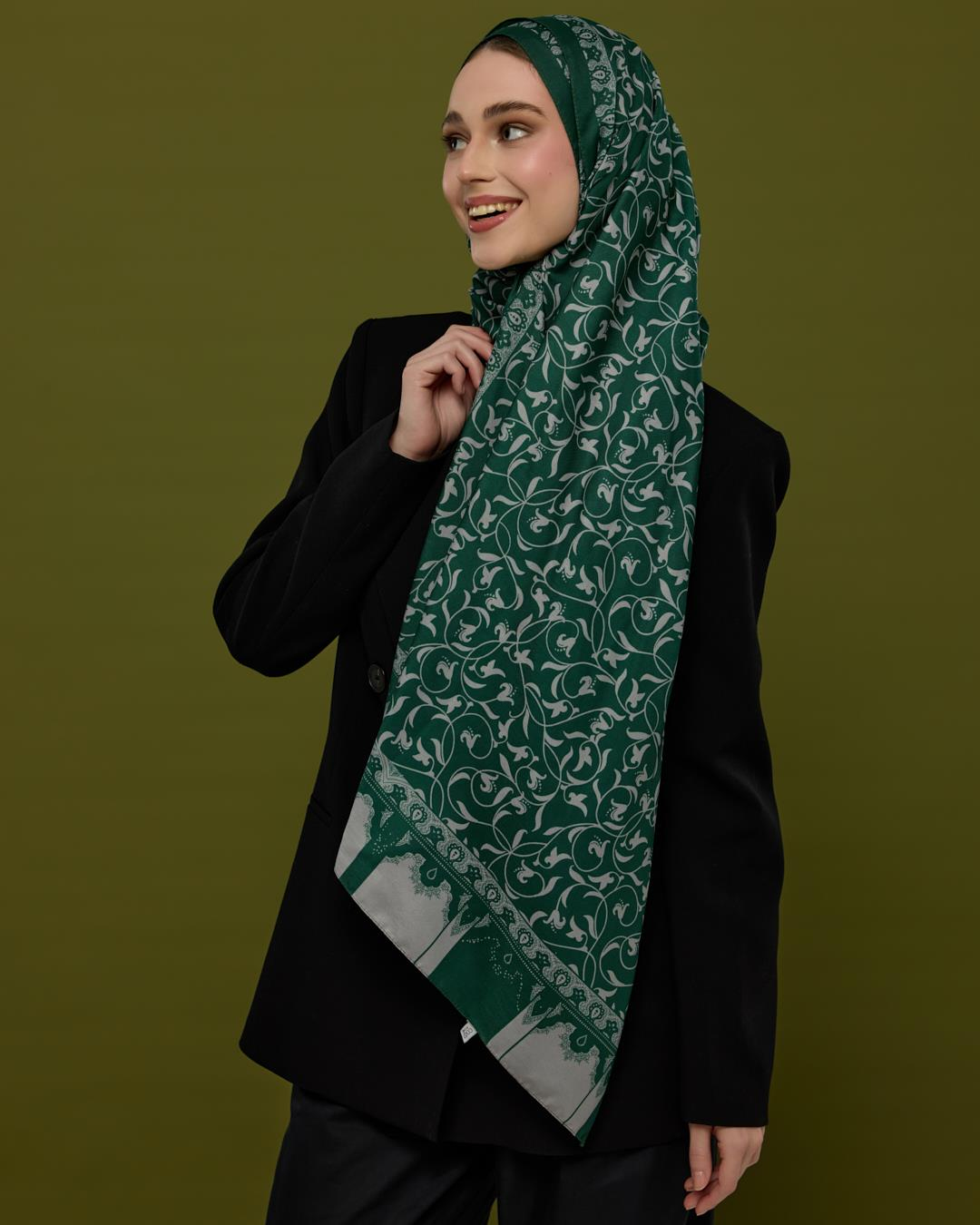 Zümrüt & Krem Lale Bahçesi Desen Şal