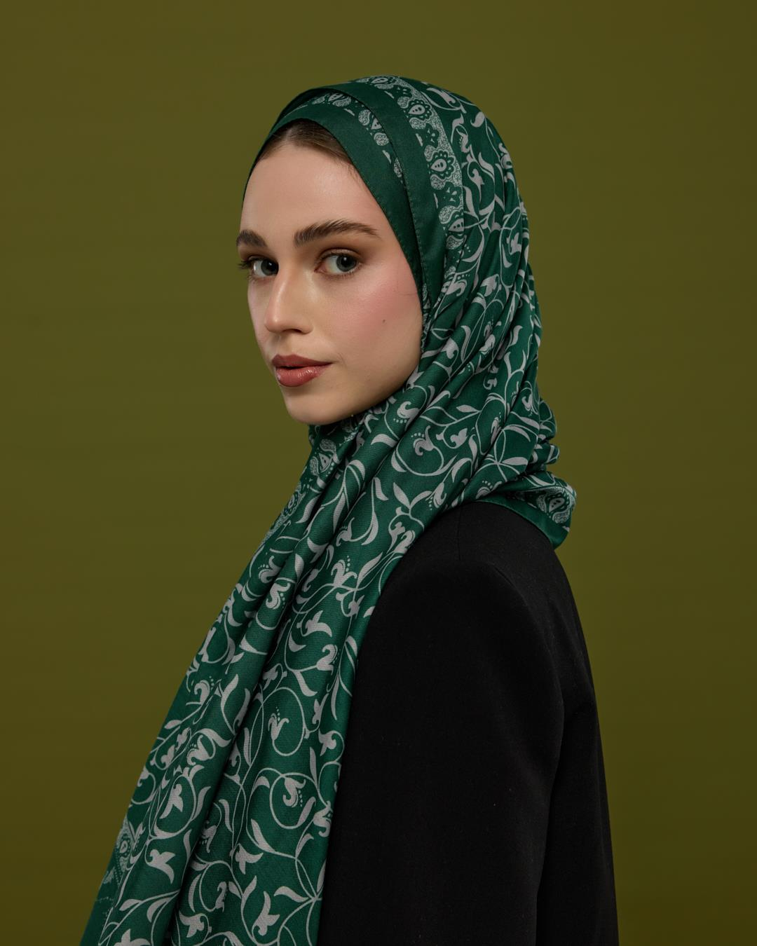 Zümrüt & Krem Lale Bahçesi Desen Şal