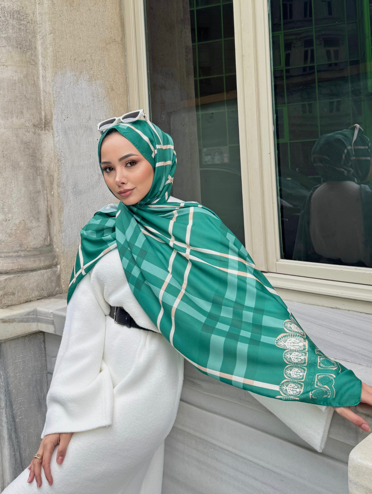 Zümrüt Tartan Desen Modal Şal