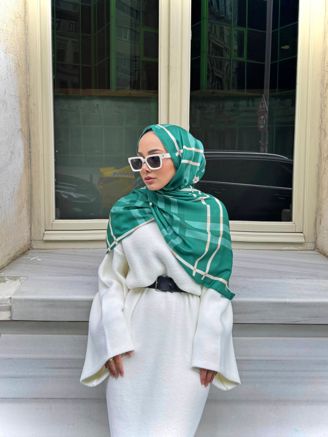 Zümrüt Tartan Desen Modal Şal