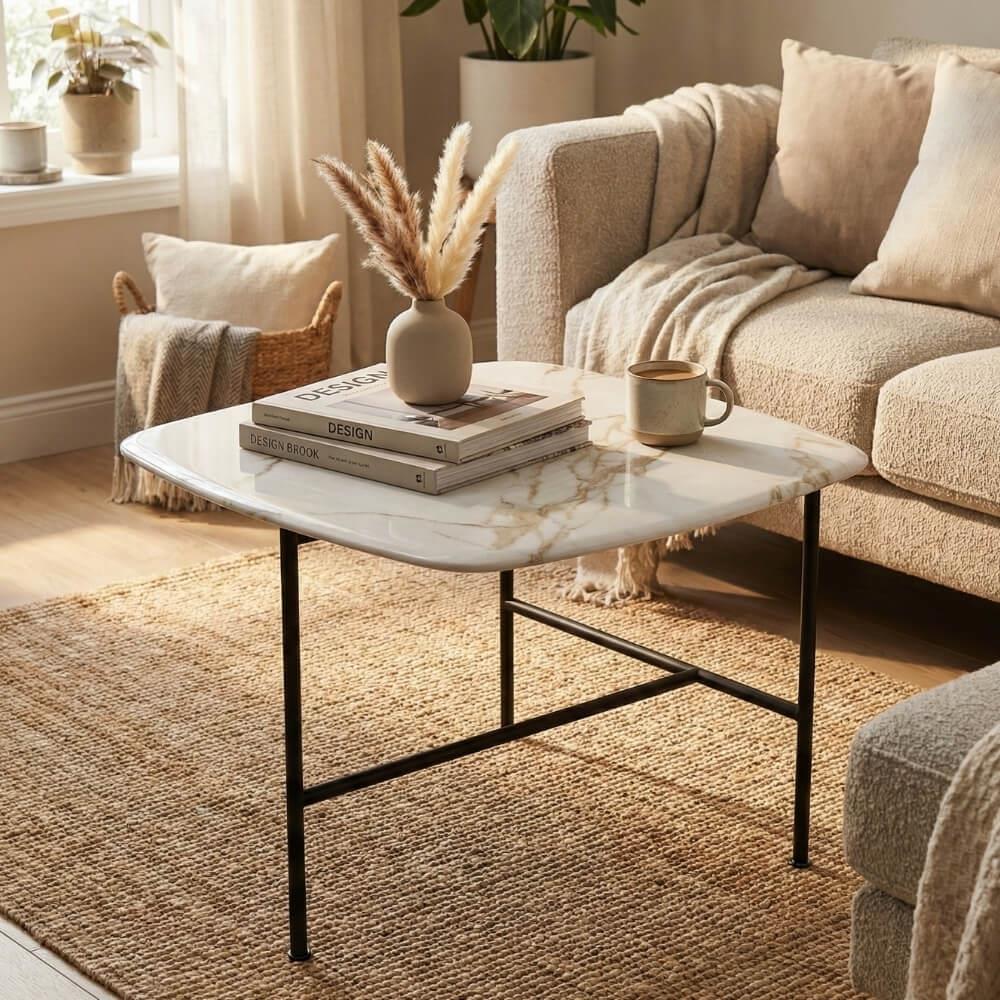 Adrian 55 Alçak Yan Sehpa-Frame Varnished Black -Top Marble M2 Orocalatta Glossy