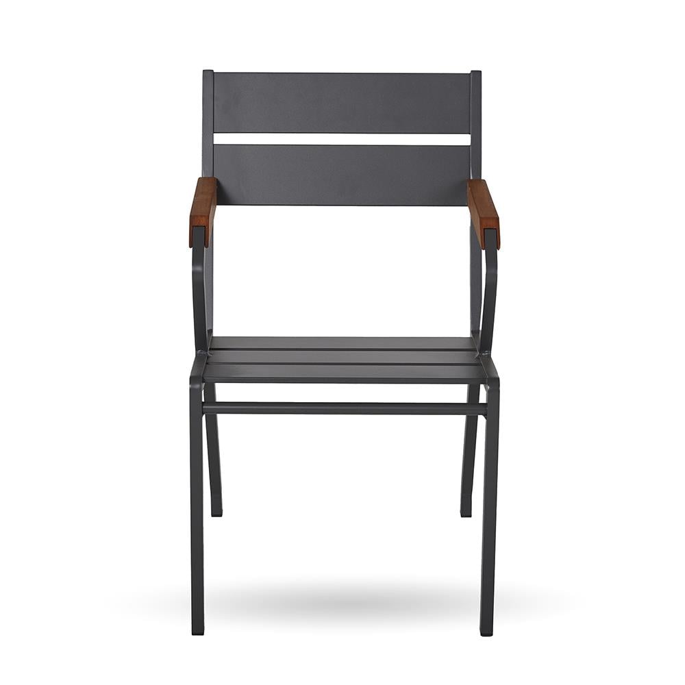 Aluminyum Ahşap Kollu Sandalye 50x60x85 cm- Antrasit - Minderli