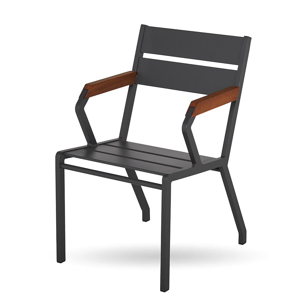 Aluminyum Ahşap Kollu Sandalye 50x60x85 cm- Antrasit - Minderli
