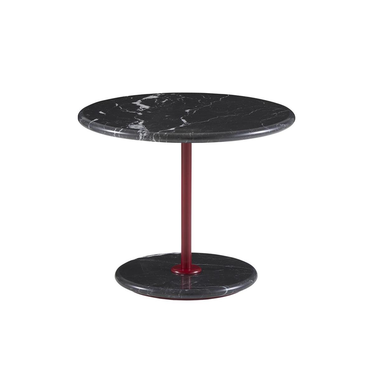 Astair Pedestal Yan Sehpa-Ayak Bordeaux Lacquered Steel-Tabla Black Marble