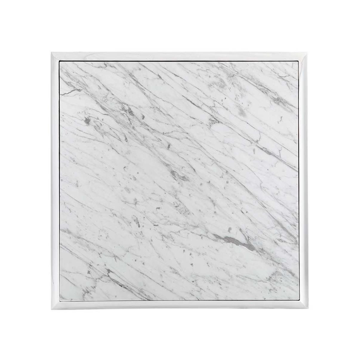Avant Square Orta Sehpa - Metal Frame: Polished Silver-Top White Marble