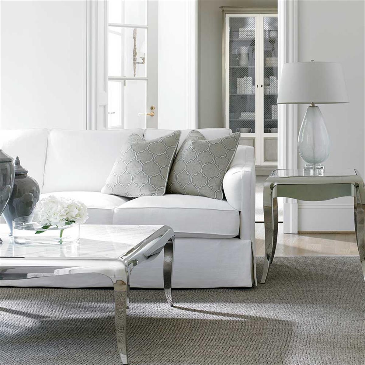 Avant Square Orta Sehpa - Metal Frame: Polished Silver-Top White Marble