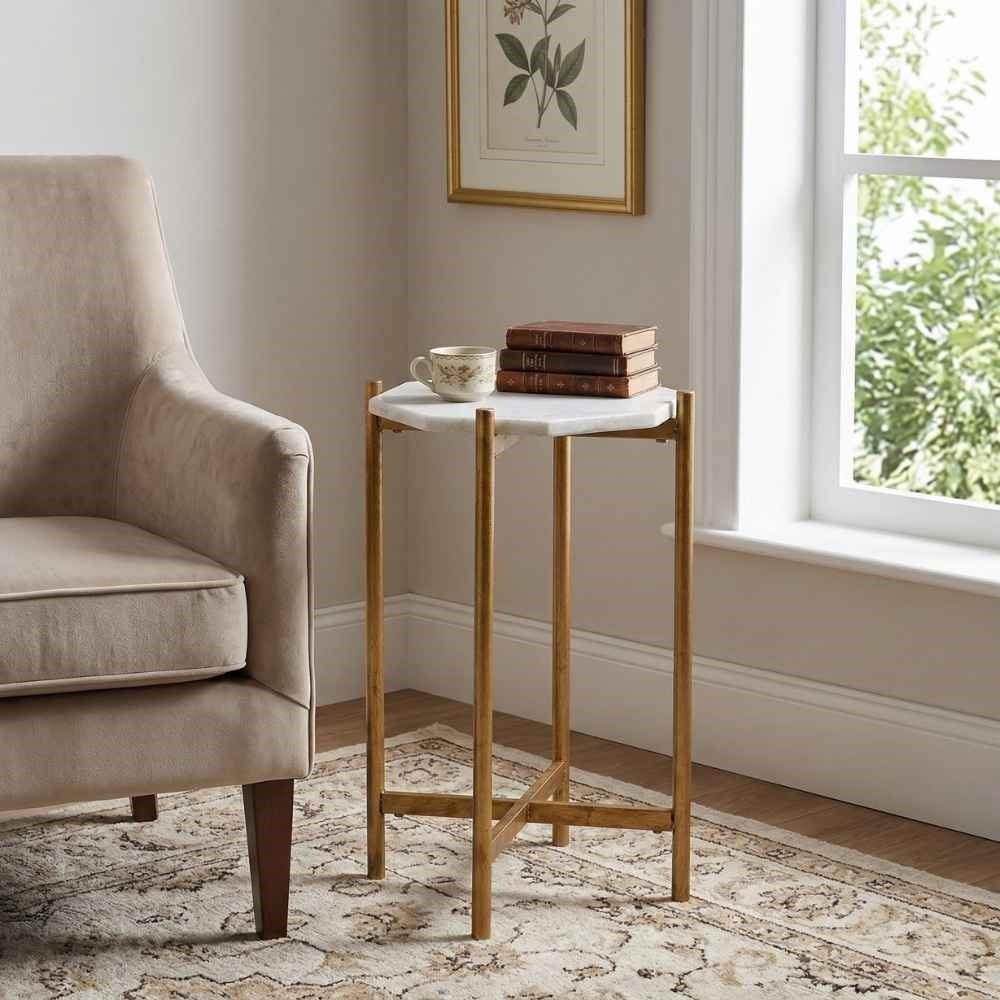 Bassett Mirror Mixson Altıgen Gold Yan Sehpa