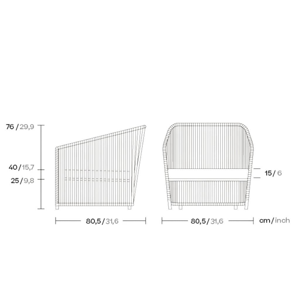 Bitta Lounge Club Tekli Koltuk-Rope Nimbus(Z03)-Minder Pororus Grey(291)-Kırlent (55*55) Porous Grey(291)-Kırlent (45*45) Fog (289)
