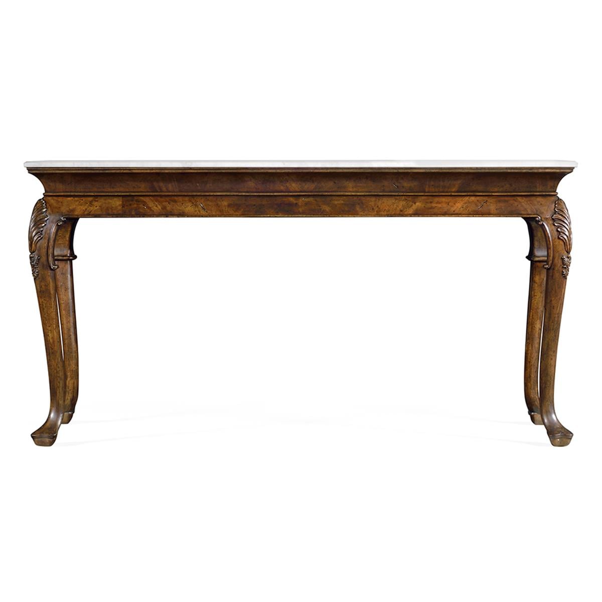 Brown Mahogany Konsol - Mermer Tablalı - Finish-Mah-06-1 (Light Brown Mahogany)