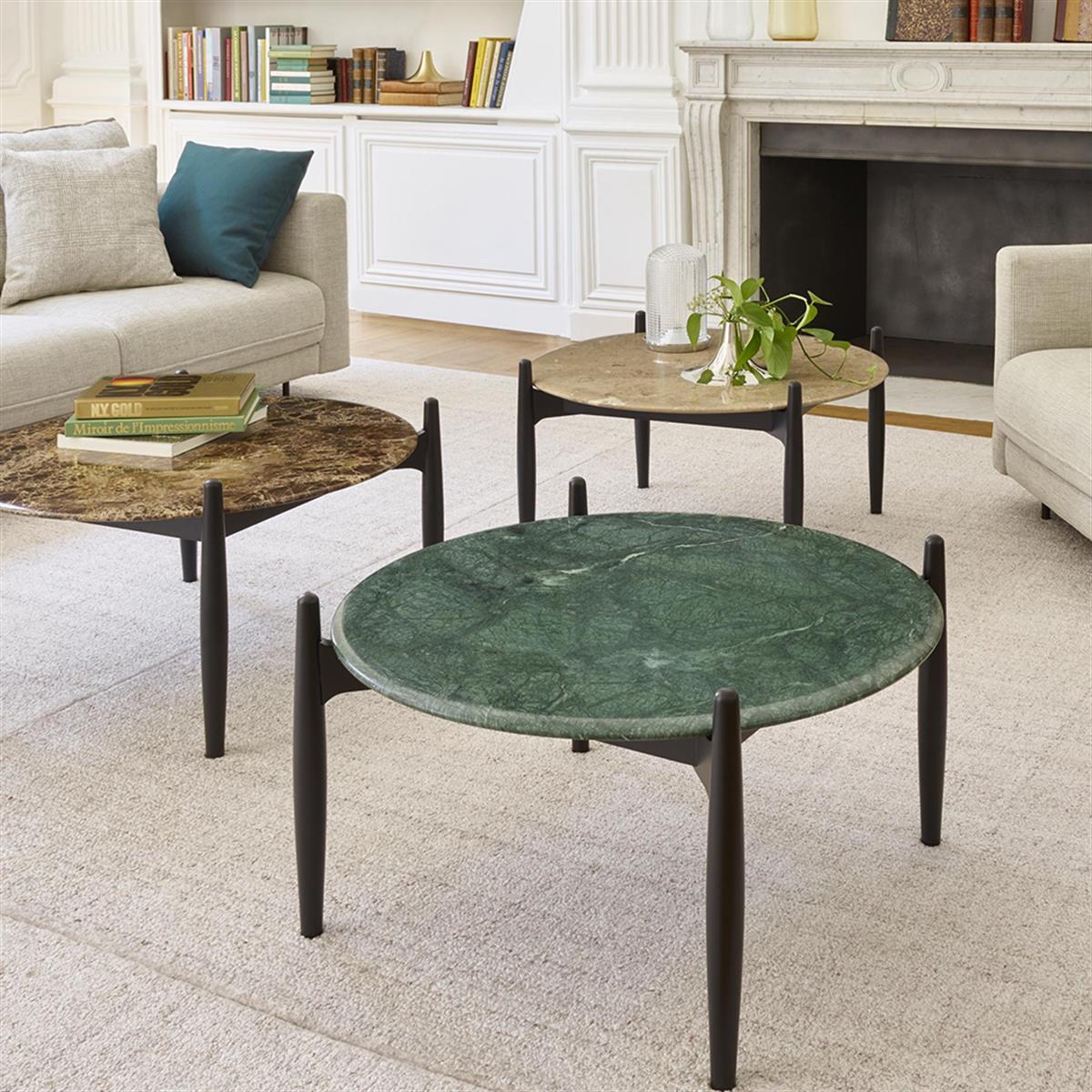 Caffè Orta Sehpa-Tabla Brilliant-Polished Marble (Latte/Grege colour)-Ayak Satin Black Lacquered Solid Beech
