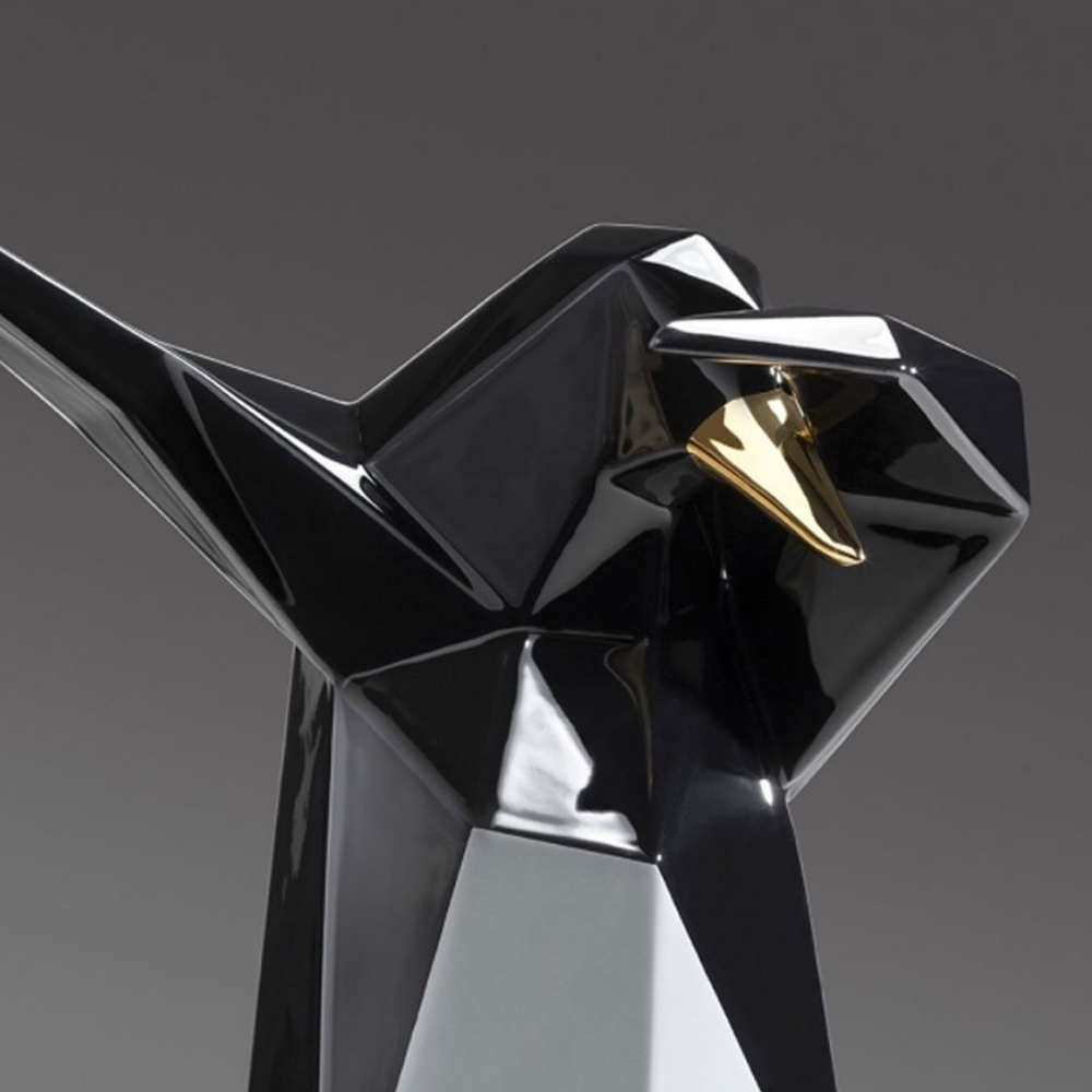 Dab Penguen Heykeli -Glossy Black- White,Gold Deyatlı