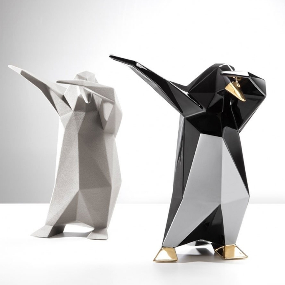Dab Penguen Heykeli -Glossy Black- White,Gold Deyatlı