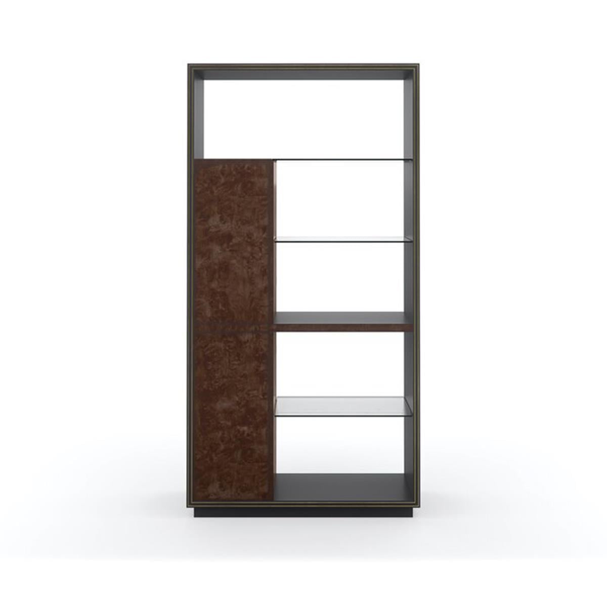 Double Booked Vitrin-Finish Warm Slate-Sepia Burl-Champagne Gold