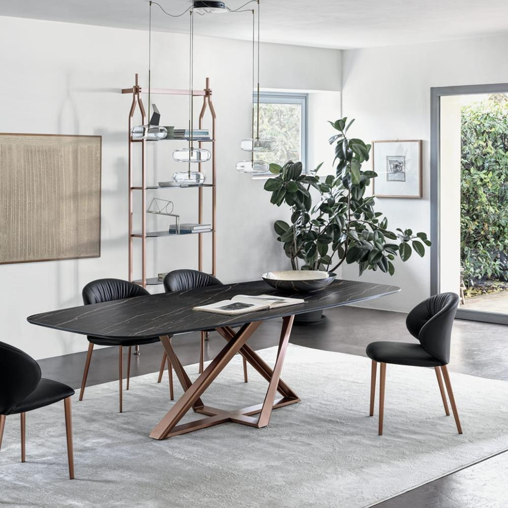 Drop Kolsuz Yemek Sandalyesi-Frame Lacquered Rose Gold (M329)-Shell Granite (TENO013)