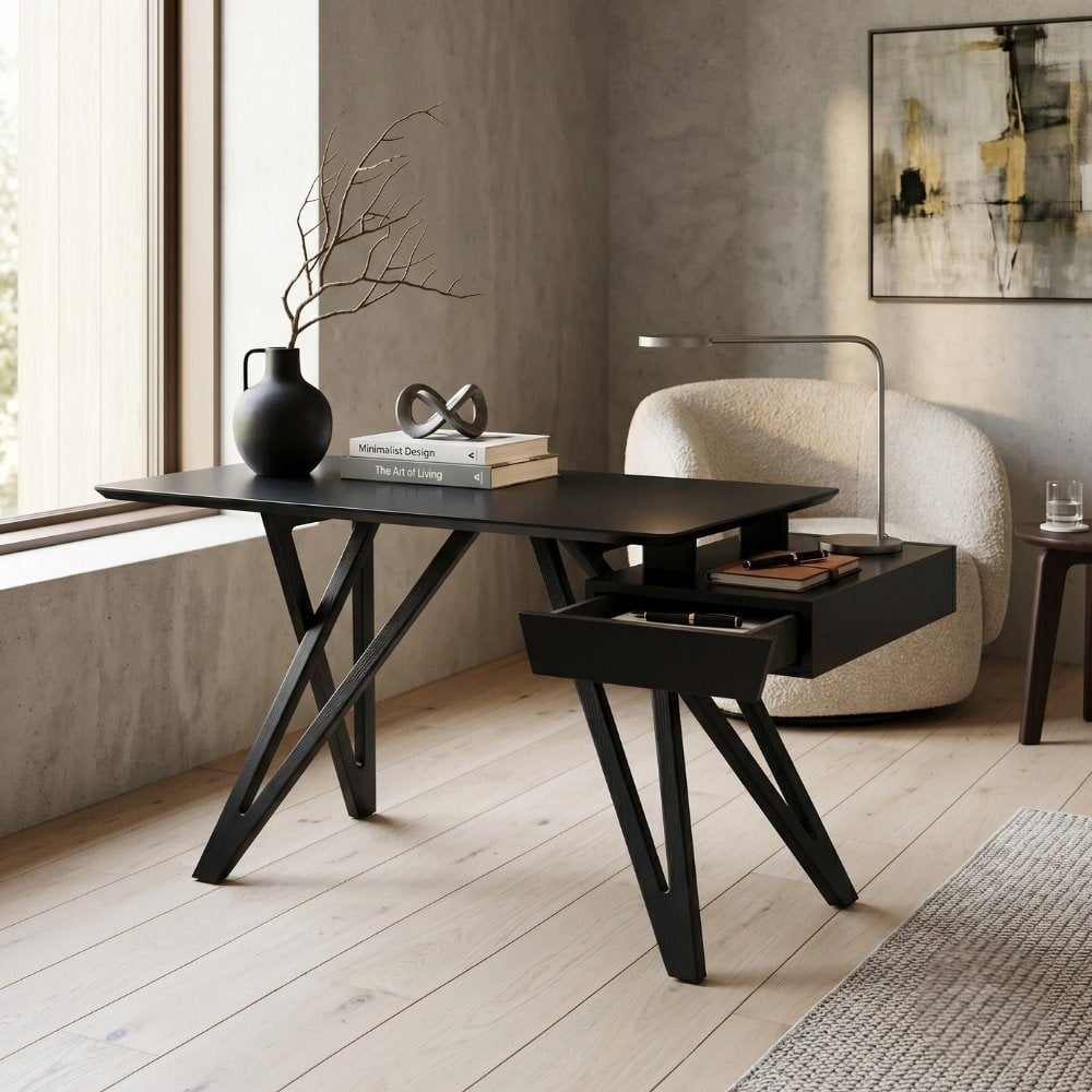 Ennea Çalışma Masası-Base Black Stained Ash-Tabla Black Laminate