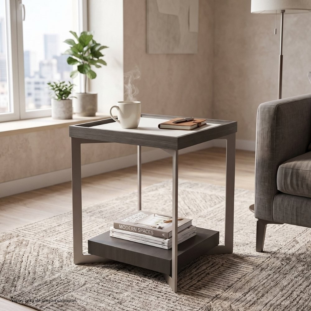 Estampe Yan Sehpa - Anthracıte-staıned sawn oak – 38x38xh50