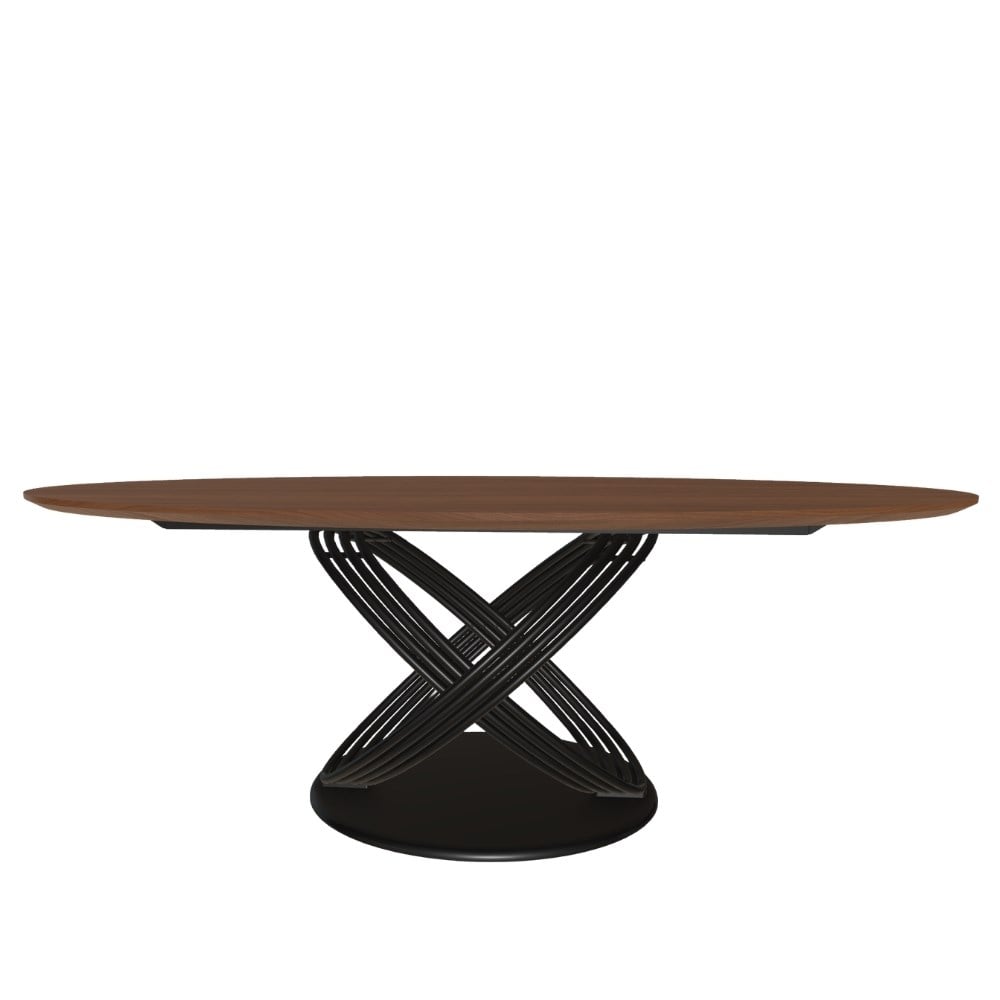 Fusion Yemek Masası (200) - Frame Lacquered Matt Black (M055) - Top Veneer Walnut (L036)