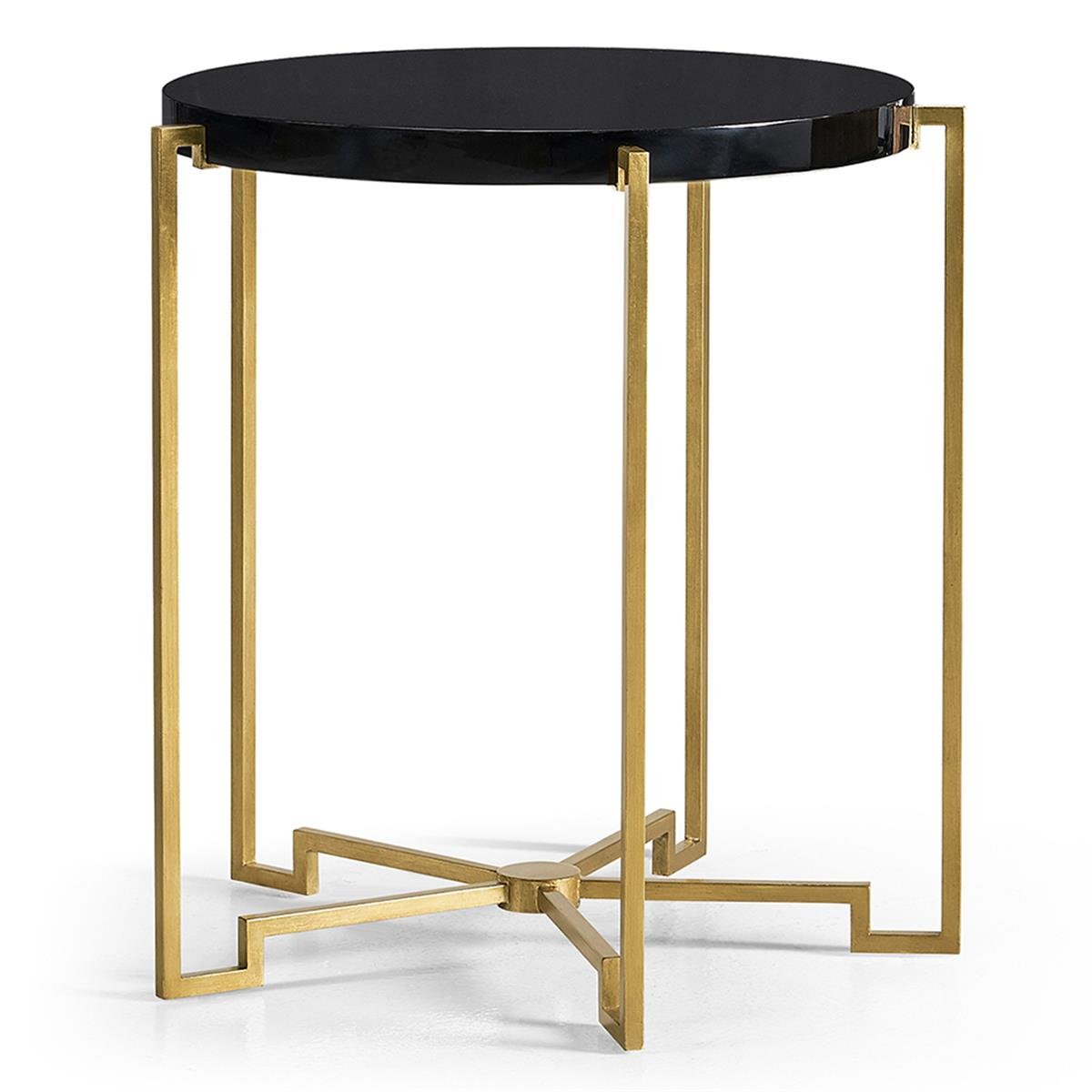 Gilded Iron Round Yan Sehpa-Tabla Smoky Black