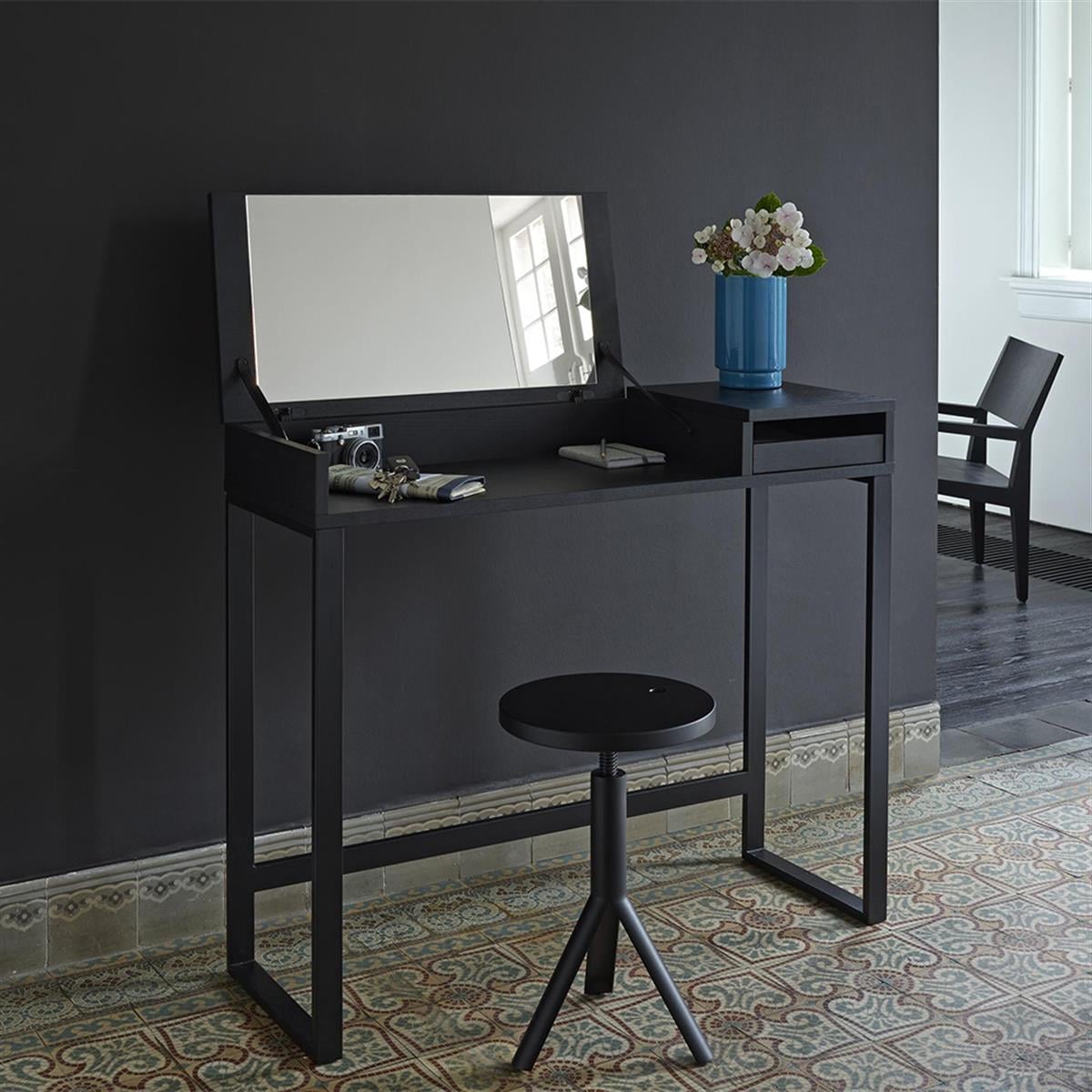 Hellobye Konsol/Makyaj/Tuvalet Masası - Black Staıned Ash veneer-Black Lacquered Steel Structure