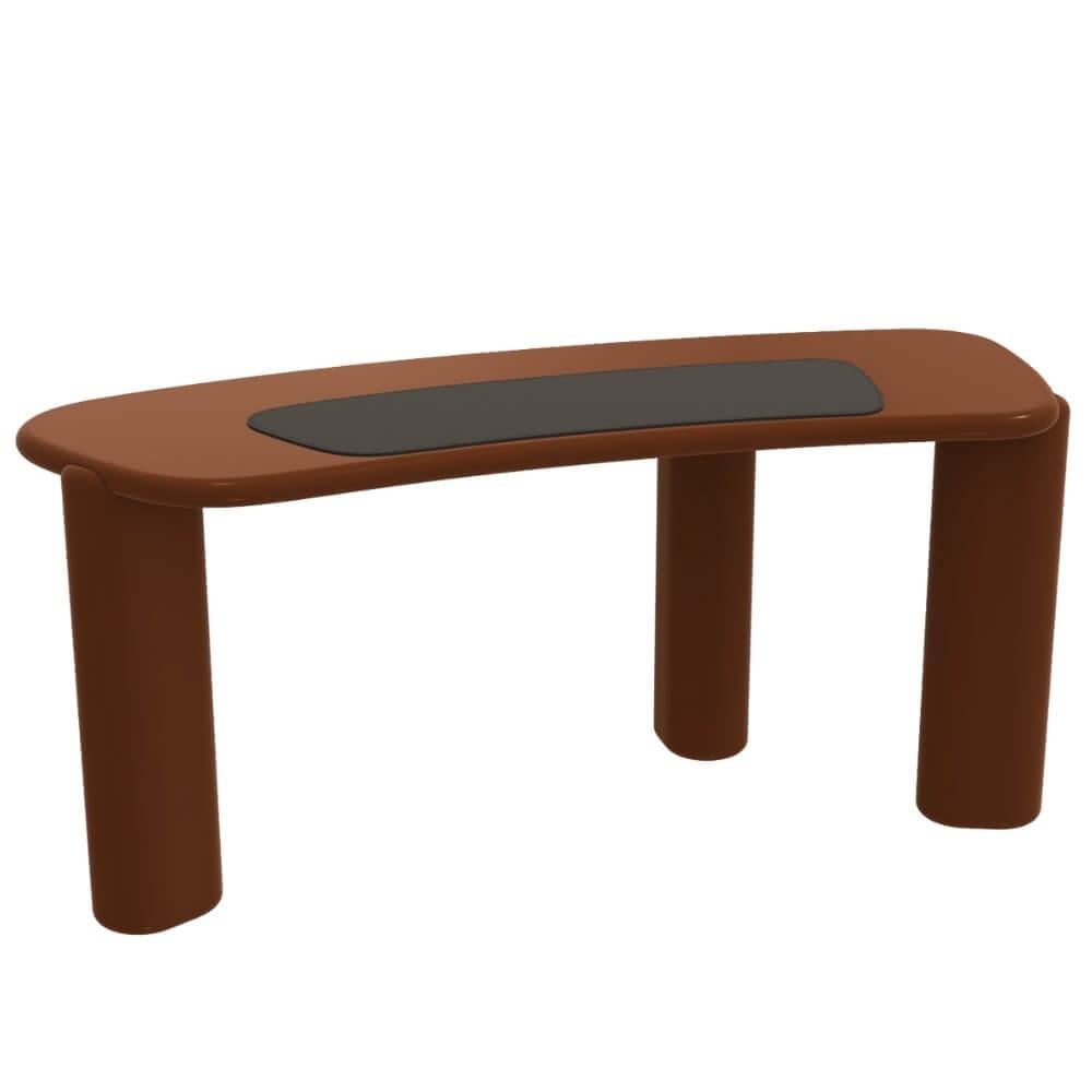 Henry Desk-Frame Glossy Lacquer Brick - Desk Pad Saddle Leather Brown 02