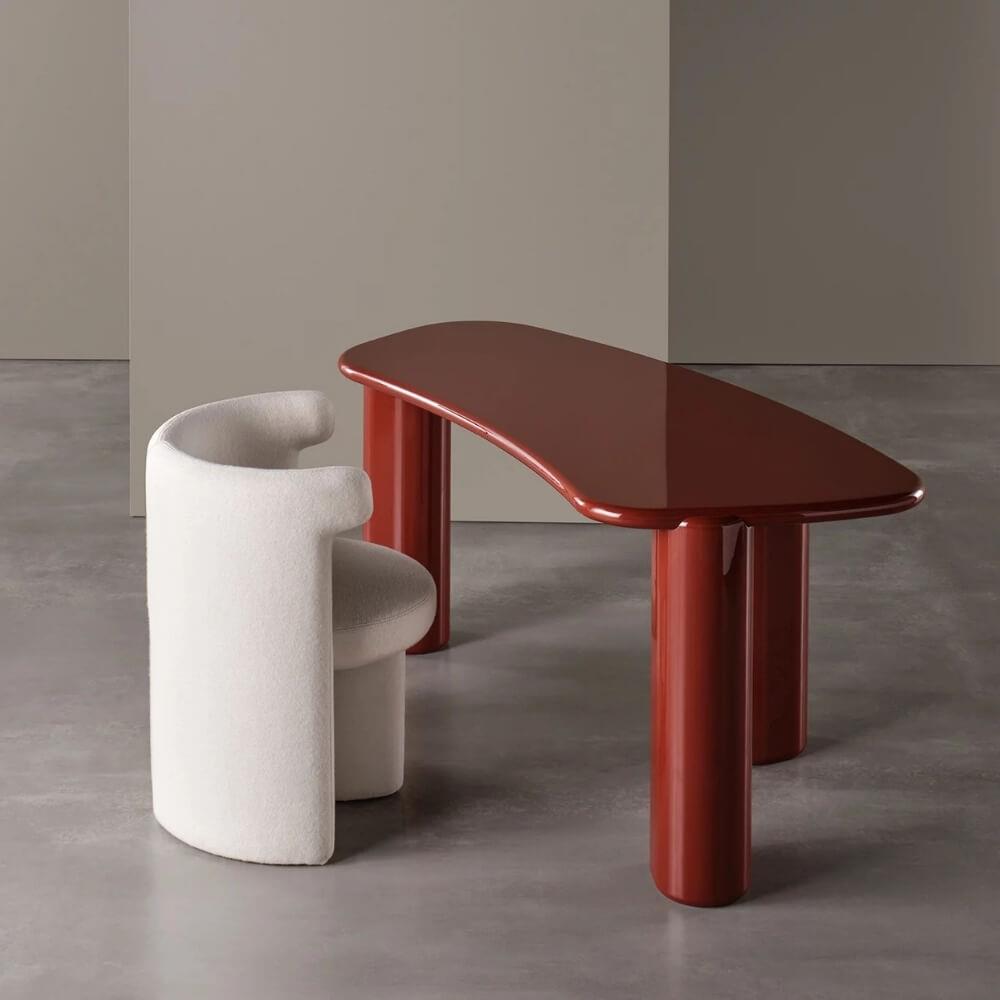 Henry Desk-Frame Glossy Lacquer Brick - Desk Pad Saddle Leather Brown 02