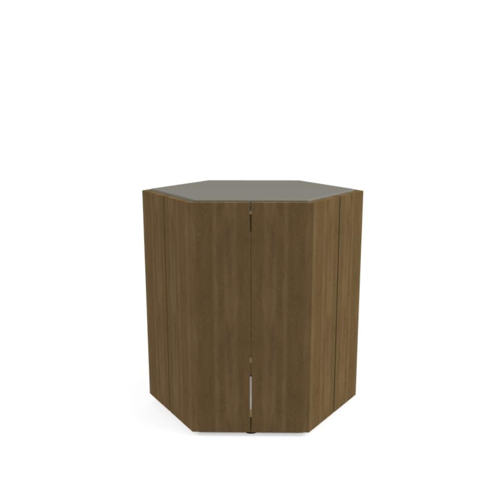 Hexagon Teak Yan Sehpa -Top Linen (L10) -50 cm