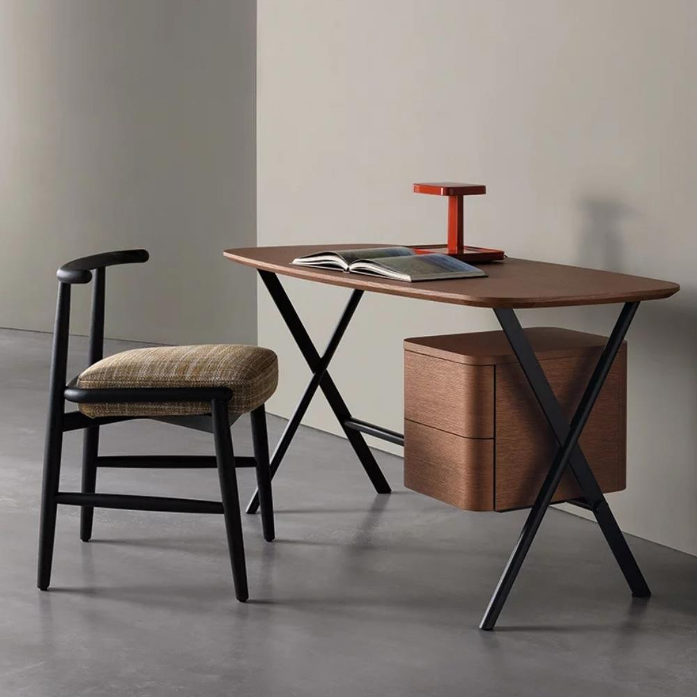 Jasper Yazı Masası-Frame Metal Matt Black - Drawers Glossy Lacquer Brick - Top Glossy Lacquer Brick