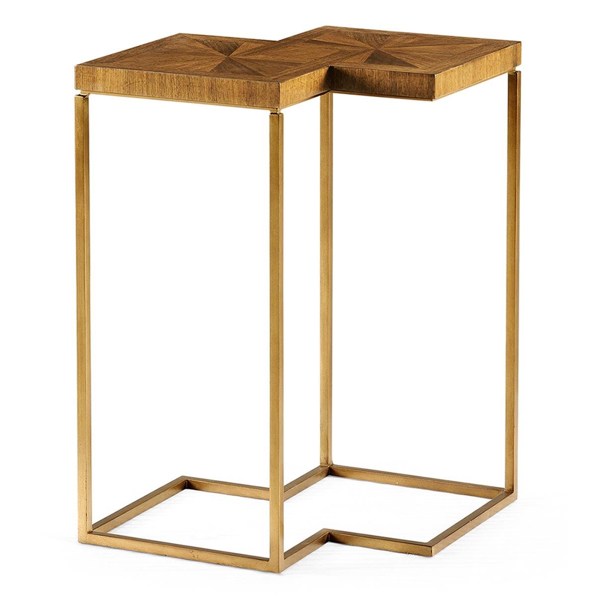 Jc Modern-Eclectic-Double Diamond Bookmatched  Yan Sehpa - Finish-Wal-26-1 (Light Golden Walnut)-Base Antique Brass