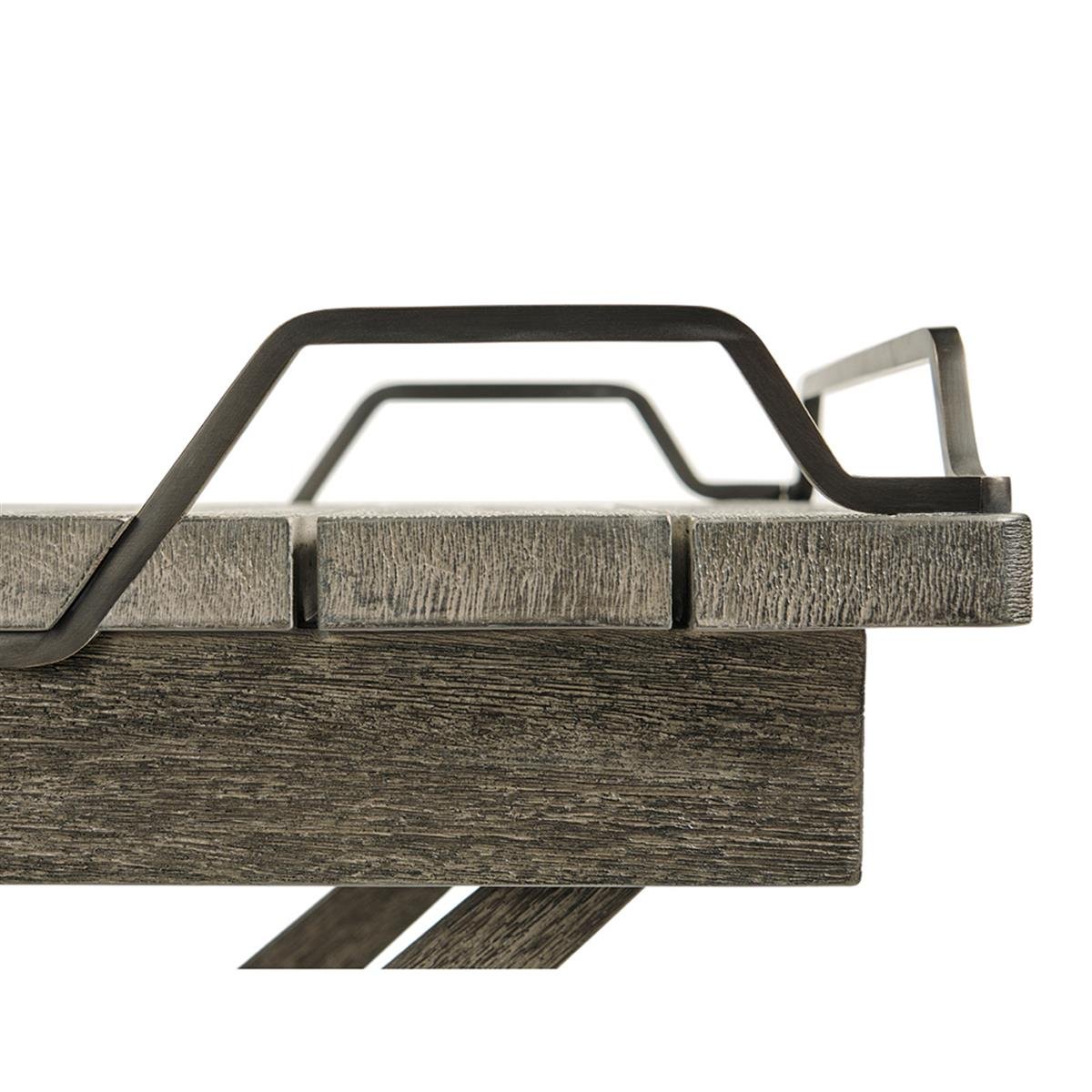JC Outdoor - Hampton Collection Rectangular Folding Grey & Antique Brass Tray Konsol - Finish-Pai-103-1 (Langkawi Grey Weather)