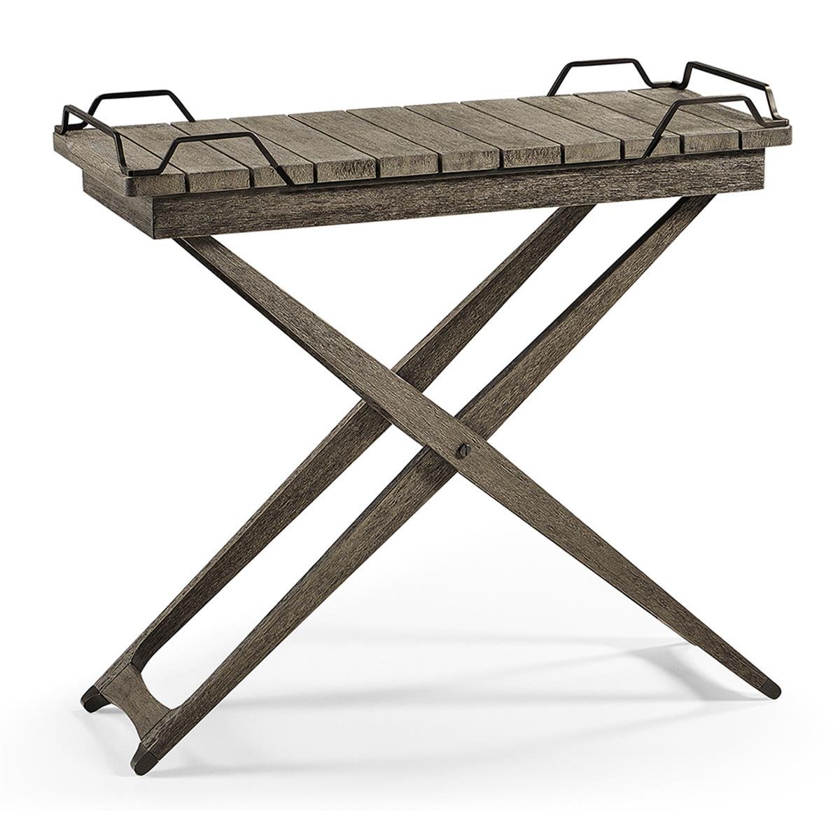 JC Outdoor - Hampton Collection Rectangular Folding Grey & Antique Brass Tray Konsol - Finish-Pai-103-1 (Langkawi Grey Weather)