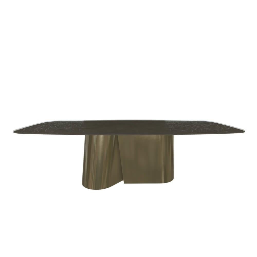 Kimono Yemek Masası-Frame Aged Brass (M328)-Top Bronze Lacquered