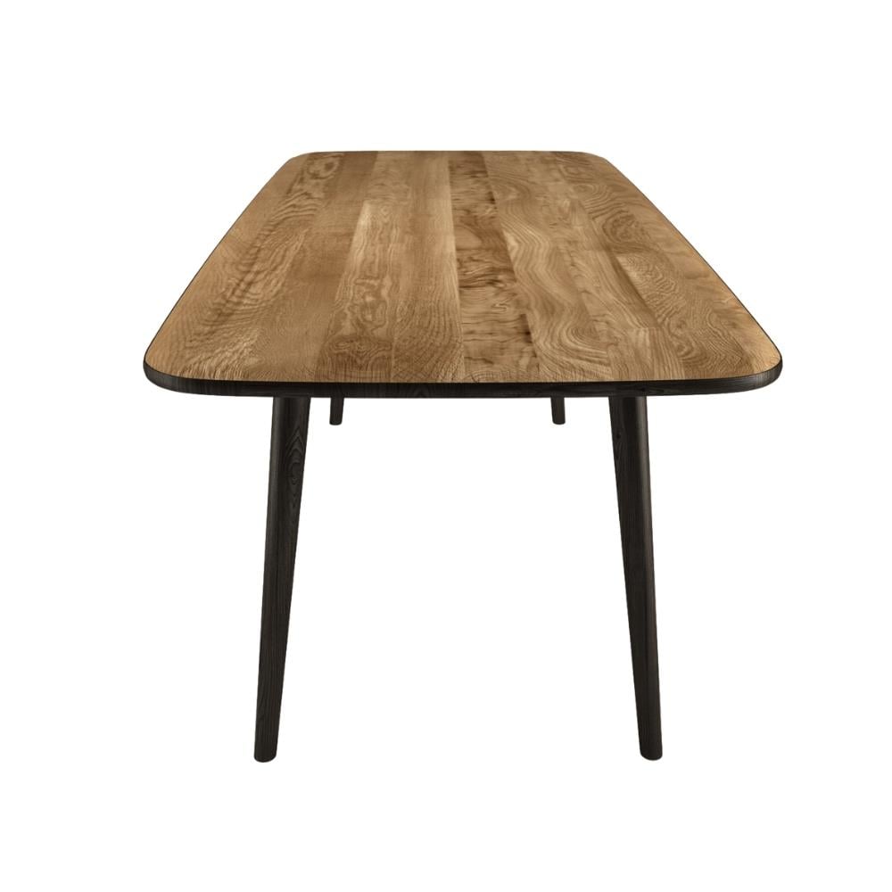 Lady Carlotta Yemek Masası-Base and Edges Black-Stained Solid Oak-Tabla Natural Varnished Solid Oak