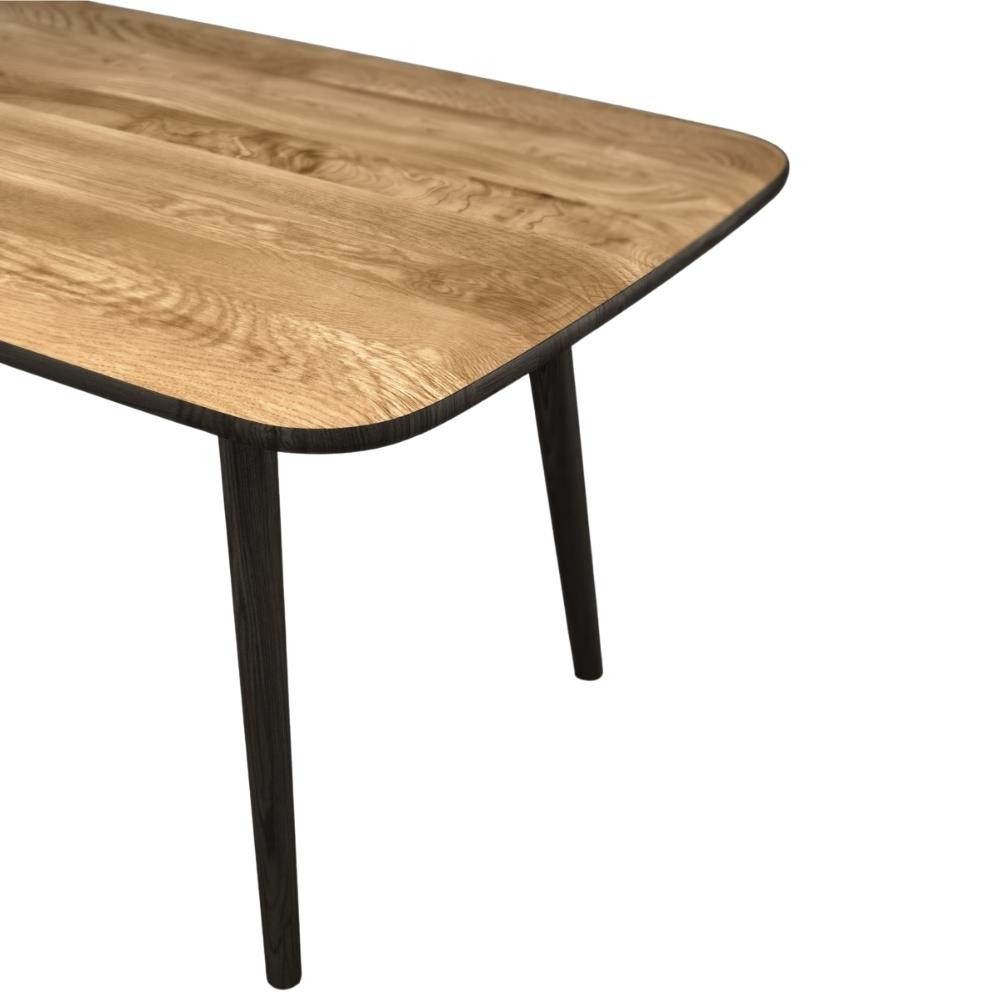 Lady Carlotta Yemek Masası-Base and Edges Black-Stained Solid Oak-Tabla Natural Varnished Solid Oak