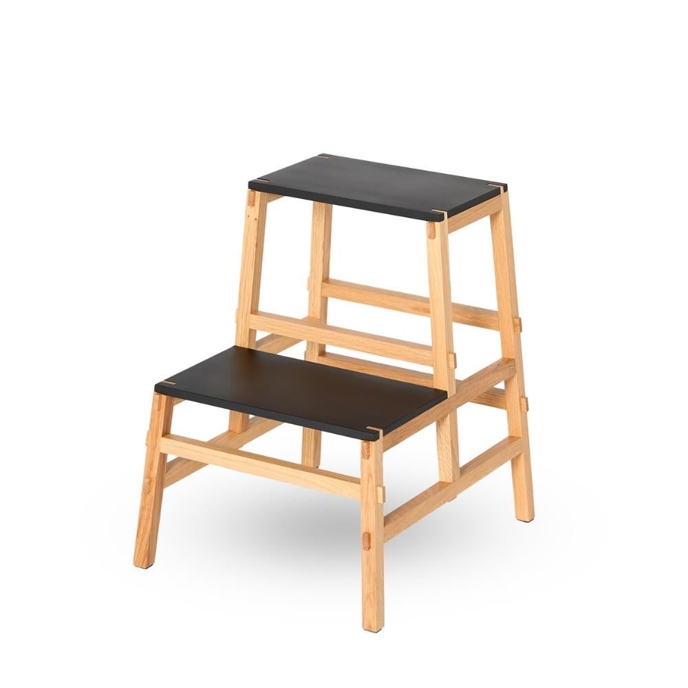 Mortaise Komodin-2 Katlı - satin-varnished solid natural oak and tops in satin black lacquered MDF