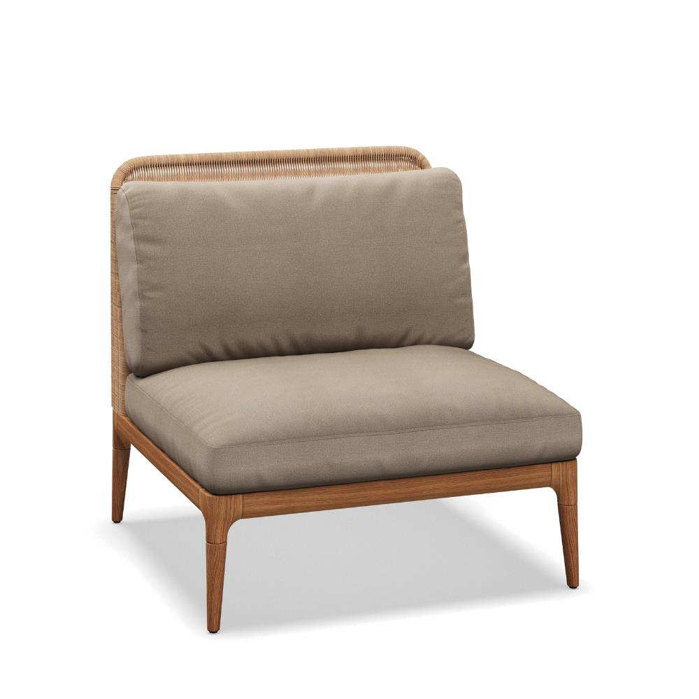 Lima Alçak Sırtlı Orta Modül Koltuk-Natural Teak-Wheat Wicker (Sunbrella Minder Dahil)