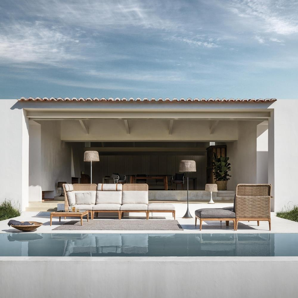 Lima Alçak Sırtlı Orta Modül Koltuk-Natural Teak-Wheat Wicker (Sunbrella Minder Dahil)