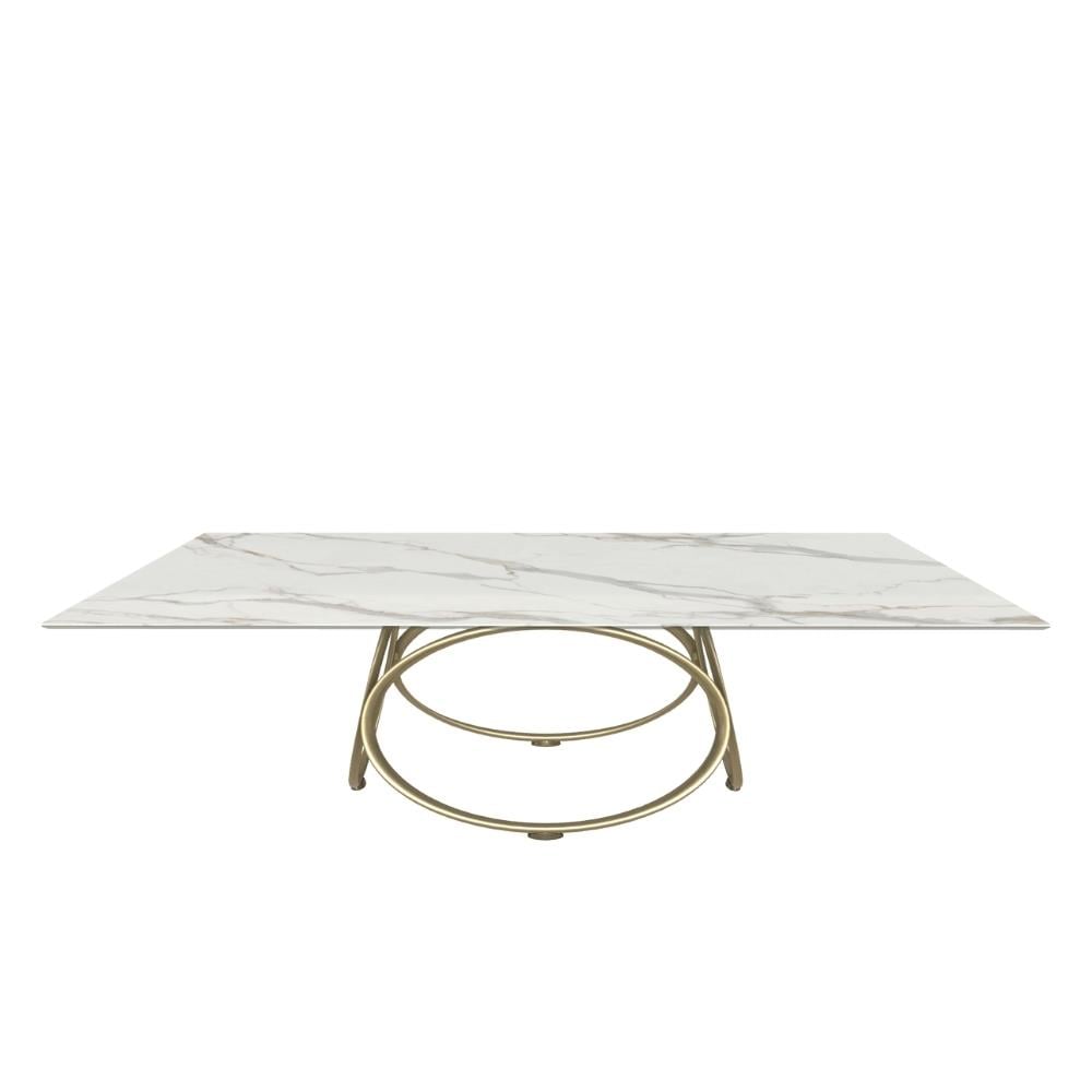 Louis Yemek Masası (300)-Frame Aged Brass (M328)-Decorative Detail Lacquered Gold (M325)-Top Calacatta Glossy (CM012)