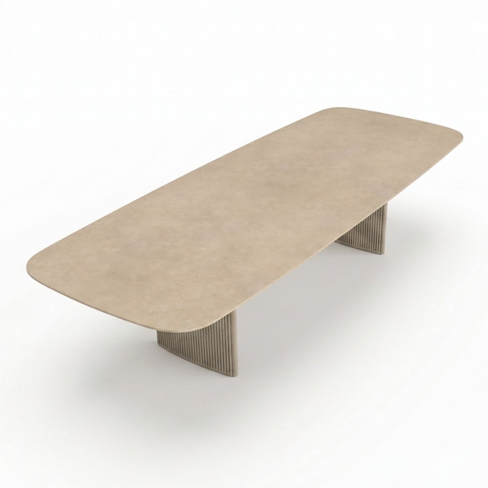 Lucca Yemek Masası - Frame Linen - Top Ceramic Sabbia