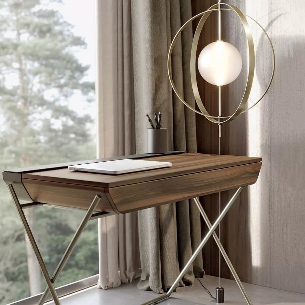 Matisse Çalışma Masası-Frame Matt Black (M055)-Top Walnut ( L036)-Storage Dark Brown (Q403)