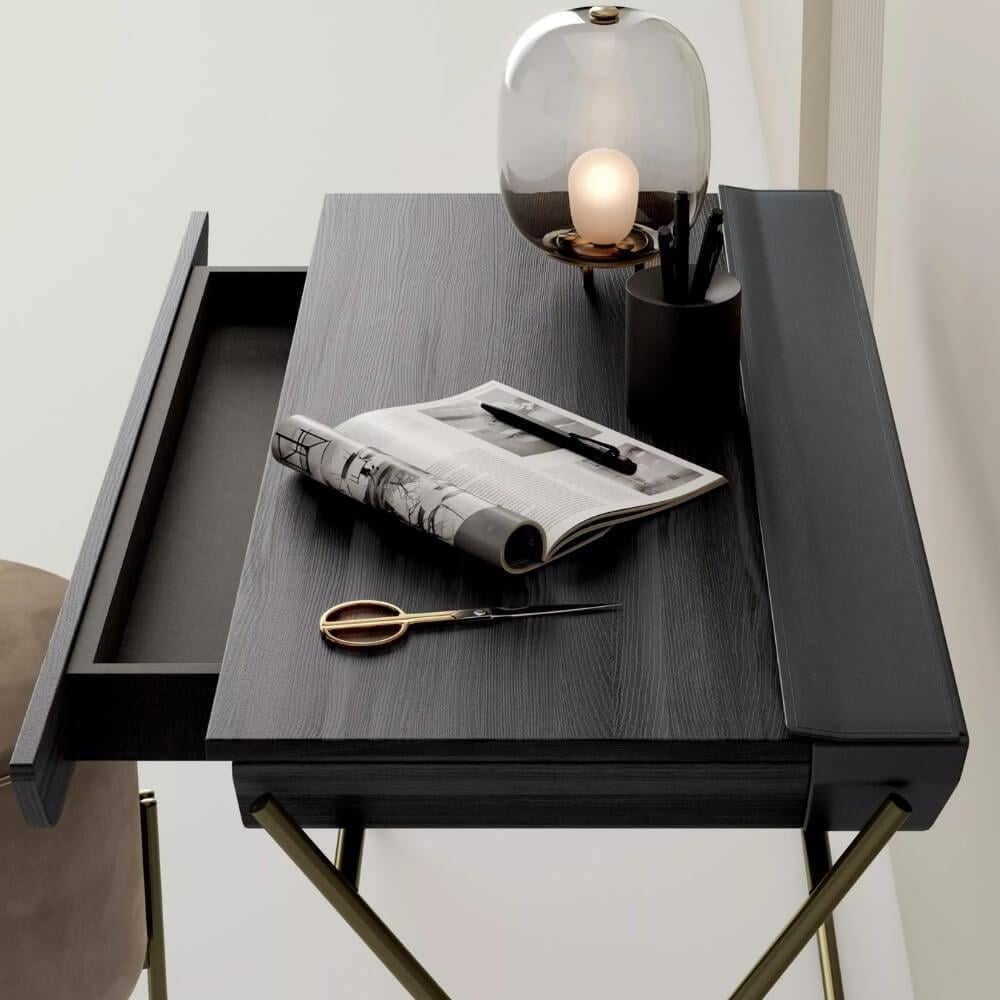 Matisse Çalışma Masası-Frame Matt Black (M055)-Top Walnut ( L036)-Storage Dark Brown (Q403)
