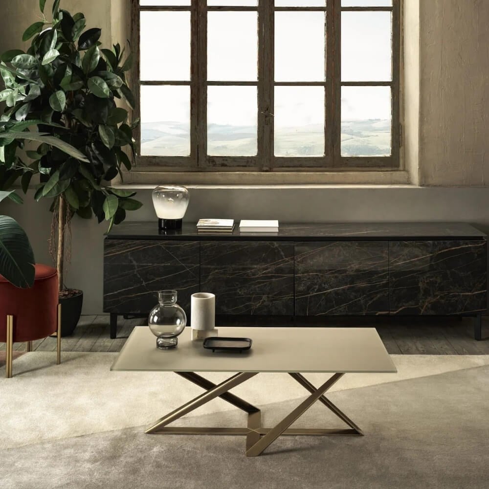 Millenium Orta Sehpa-Frame Aged Brass (M328)-Top Veneer Walnut