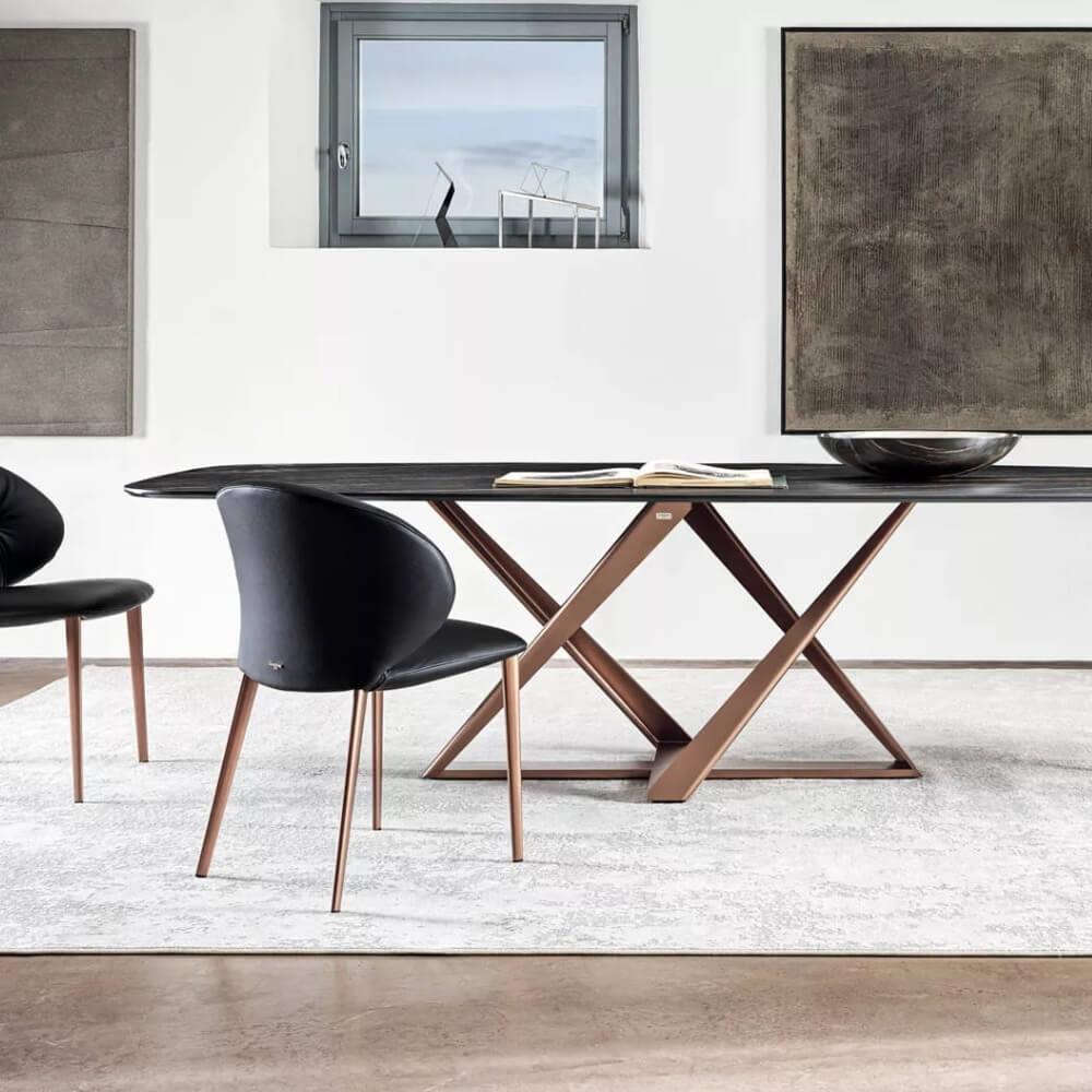 Millenium Yemek Masası-Frame Aged Brass (M328)-Top Bronze Lacquered