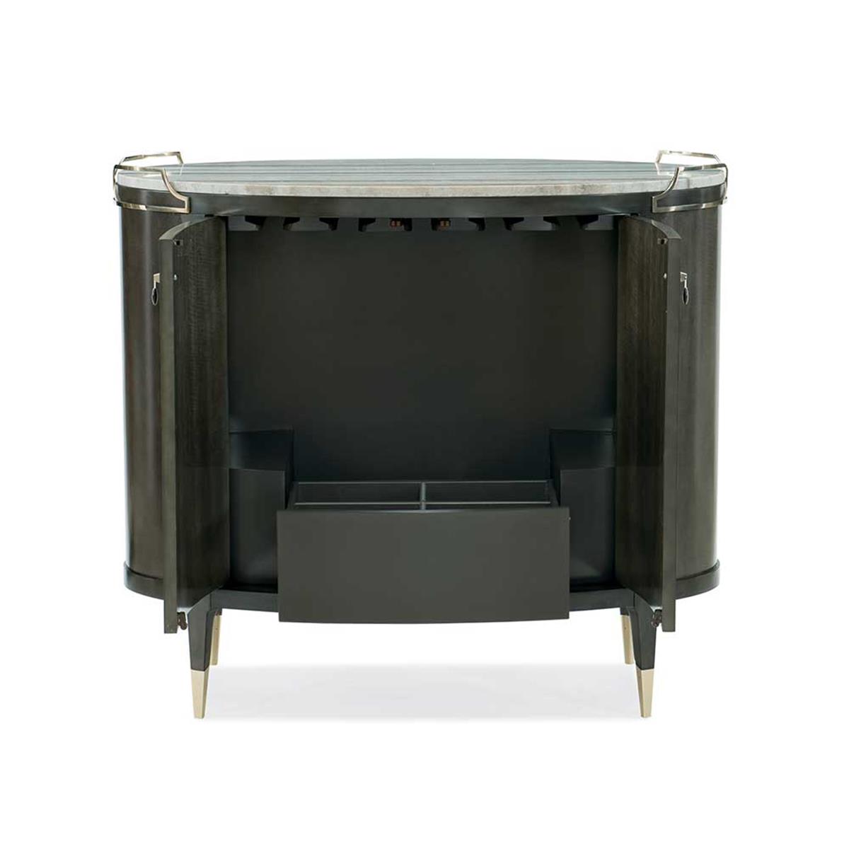 Mix-Ology Bar Dolabı-Top Blue Sand Stone-Metal:Whisper of Gold-Finish Charcoal Anegre