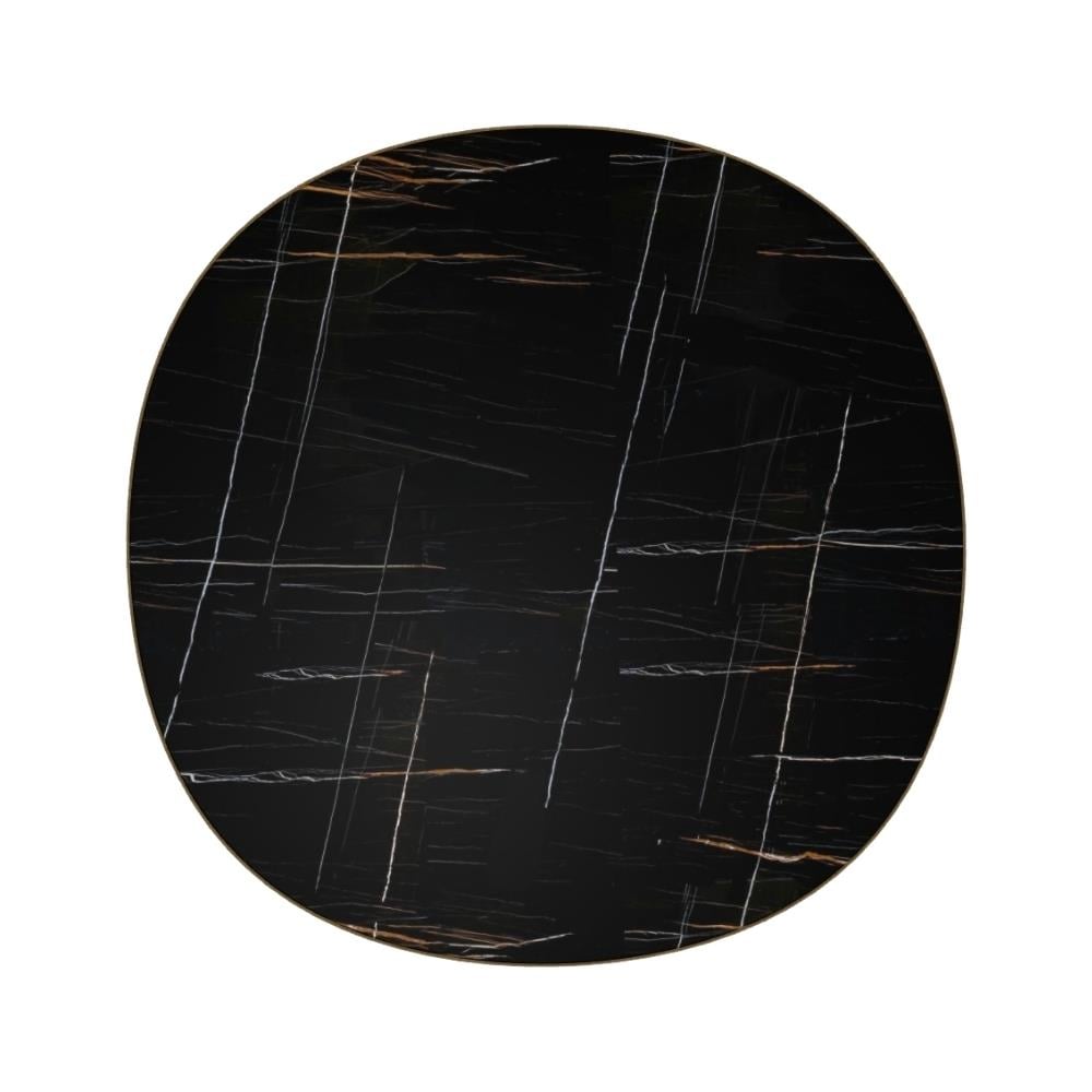 Owen Yemek Masası (110) - Base Oak Veneer Moro - Top Sahara Noir Glossy - Under Top Bronzed Brass Varnished