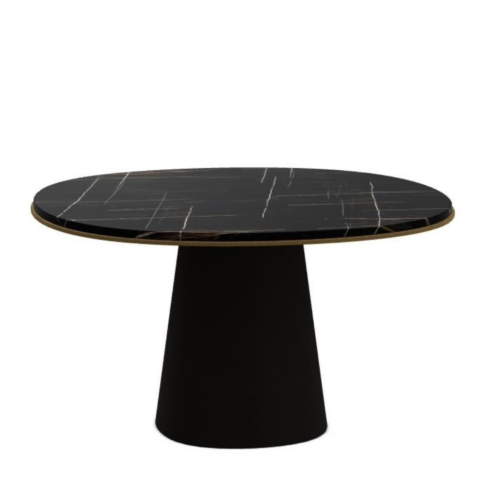 Owen Yemek Masası (110) - Base Oak Veneer Moro - Top Sahara Noir Glossy - Under Top Bronzed Brass Varnished