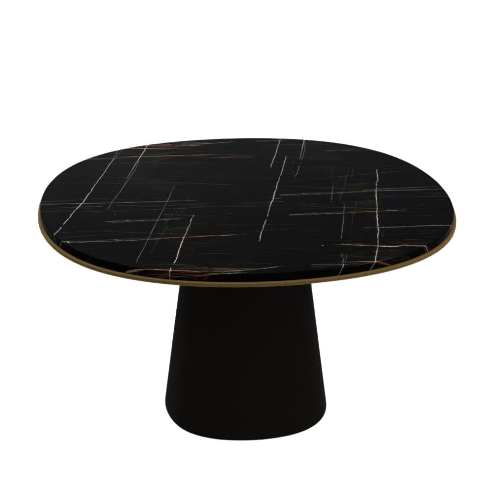 Owen Yemek Masası (110) - Base Oak Veneer Moro - Top Sahara Noir Glossy - Under Top Bronzed Brass Varnished