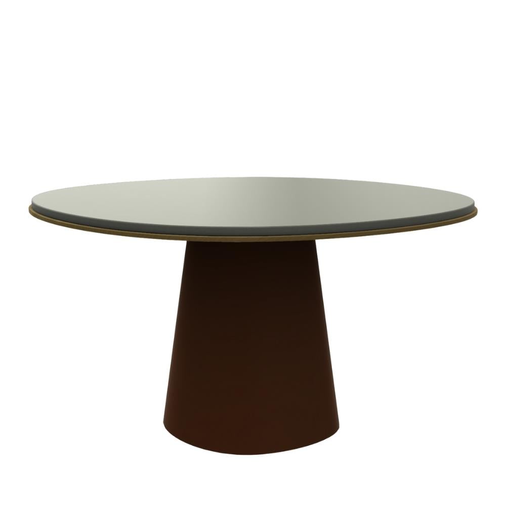 Owen Yemek Masası (110)-Base Glossy Lacquer Brick -Top Glossy Lacquer Stone - Under Top Bronzed Brass Varnished