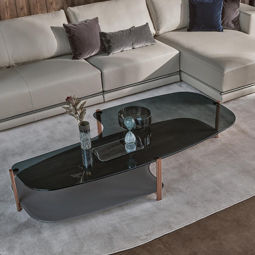 Pagoda Orta Sehpa-Frame Aged Brass (M328) - Transparent Smoke Grey (C158) - Noir Desir (CM005)